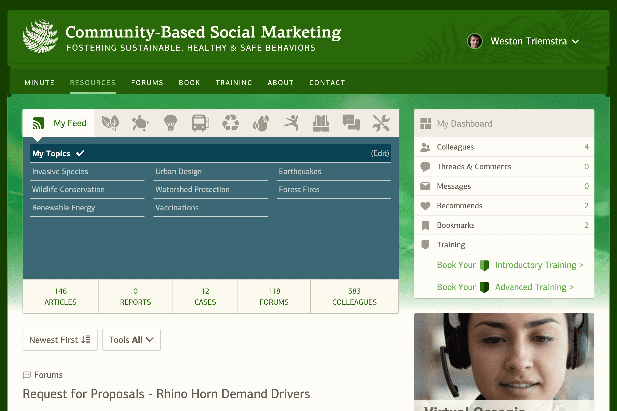 CBSM logged in home page
